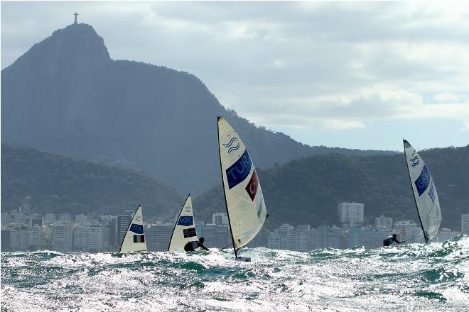 Finn fleet at Rio 2016 Olympic Sailing Competition ©  Robert Deaves